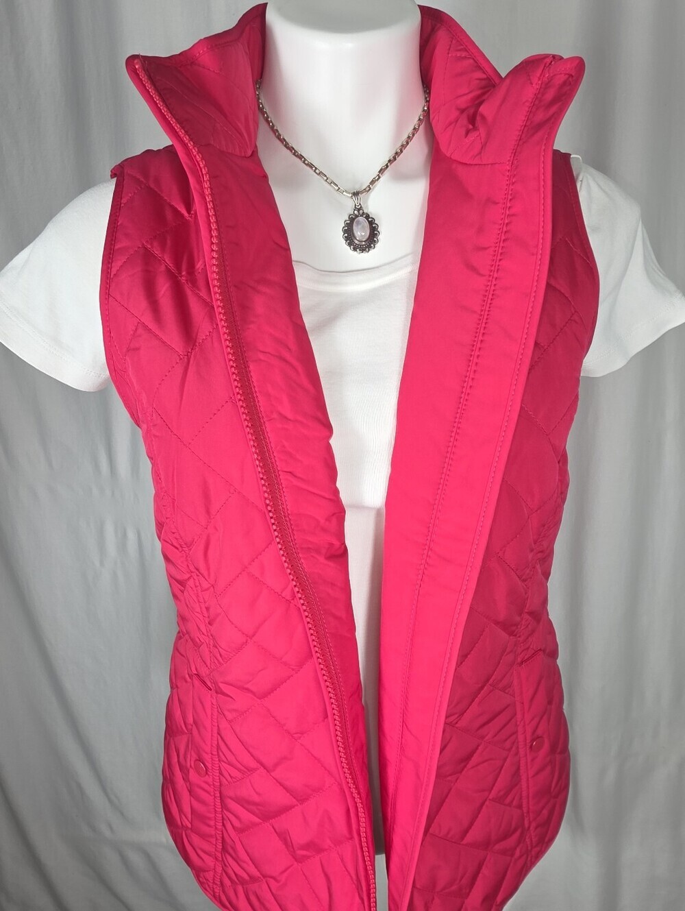 Talbots Quilted Puffer Vest Small | Hot Pink Zip Front Lightweight Preppy Classi